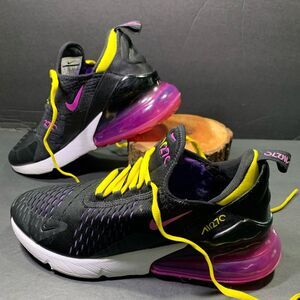Nike Air Max 270 Sneakers Black Purple Shoe Size Womens 7.5 or Youth 6Y